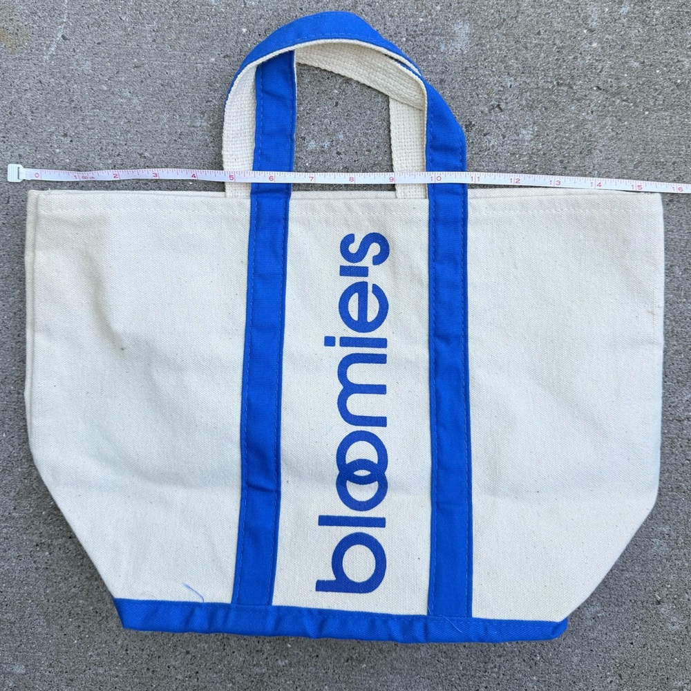 Vintage Bloomie’s Canvas Tote Bag in Cream Blue 15.5” by 10.5” - Picture 6 of 7